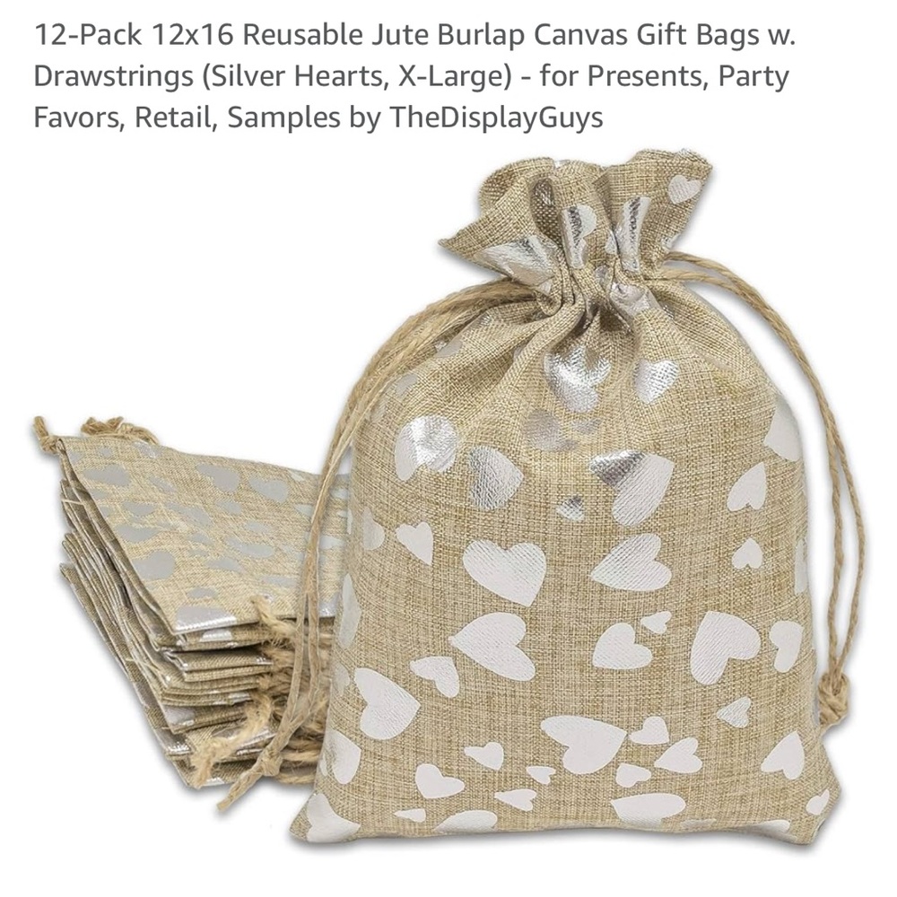 Heart Patterned Burlap Drawstring Bag - Picture 3 of 3
